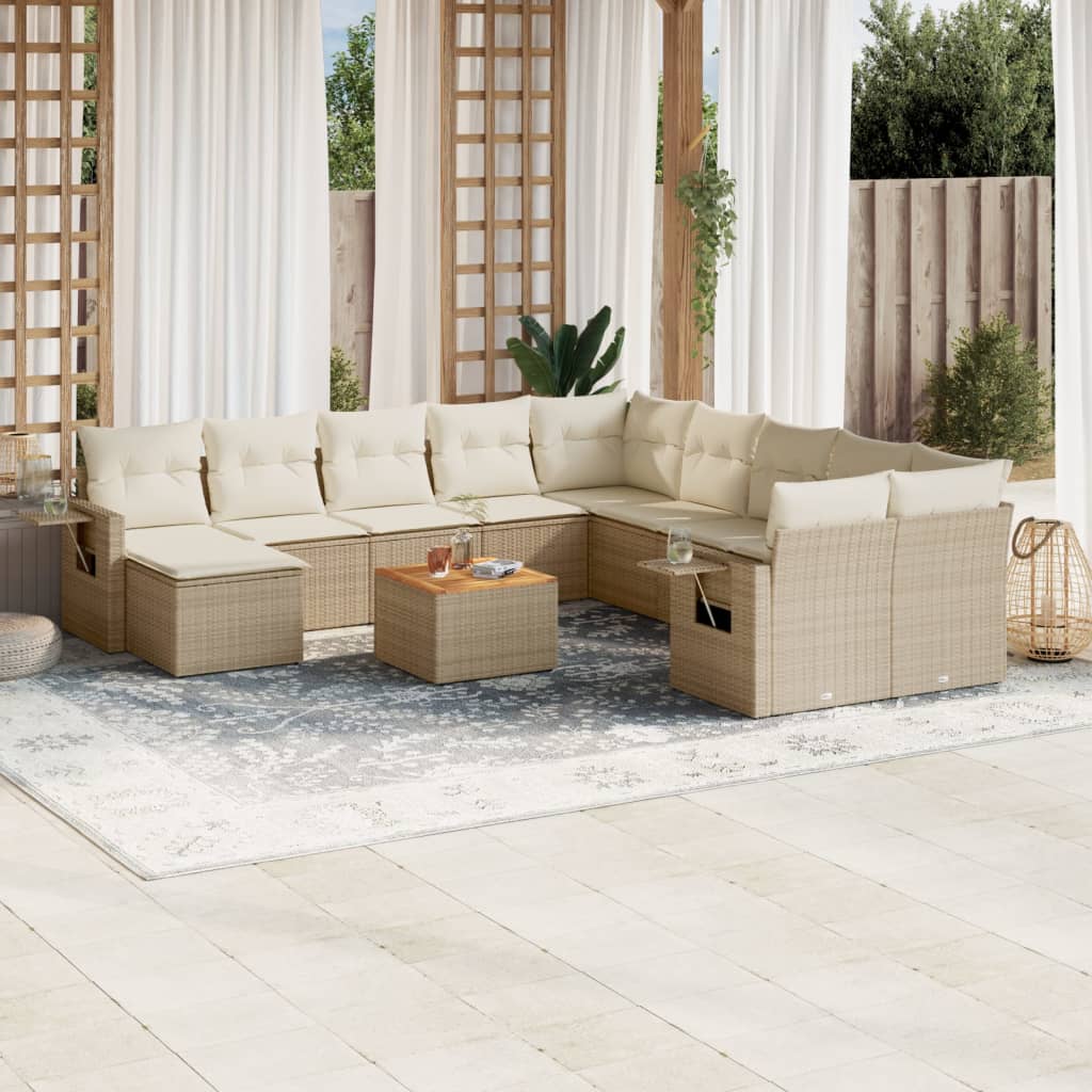 Salon de jardin avec coussins 12 pcs beige résine tressée