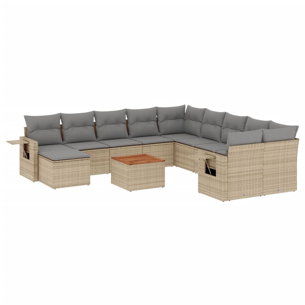 Salon de jardin avec coussins 12 pcs beige résine tressée