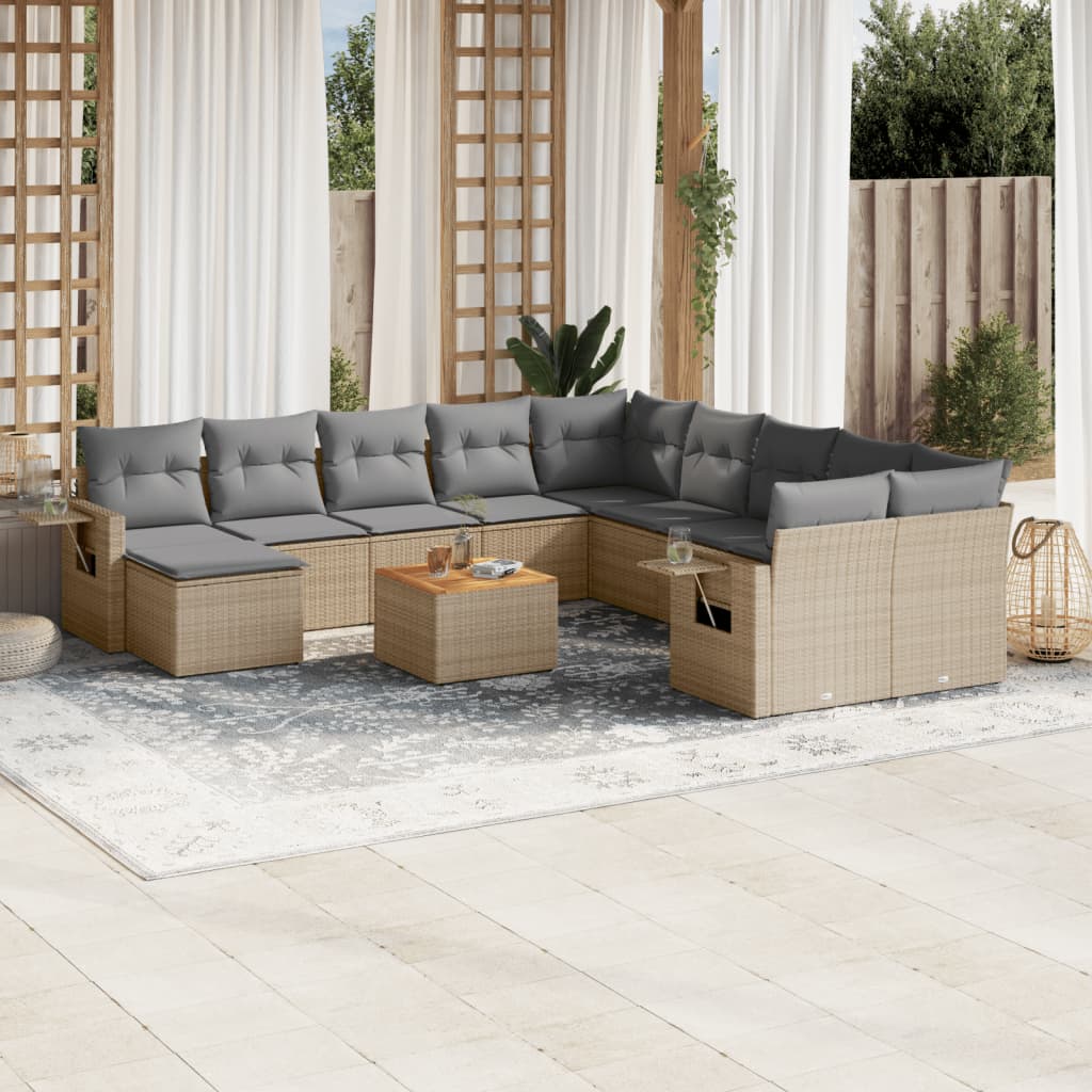 Salon de jardin avec coussins 12 pcs beige résine tressée