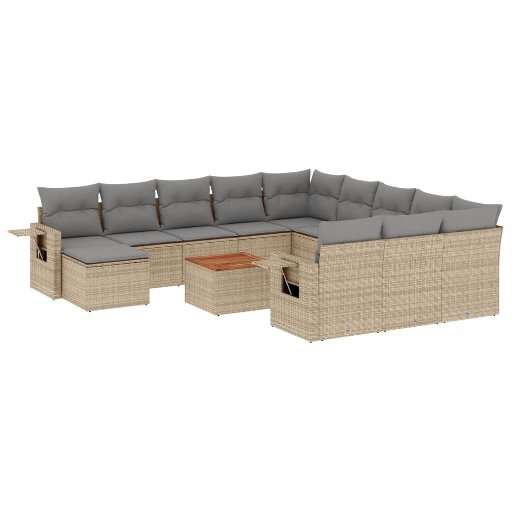 Salon de jardin avec coussins 13 pcs beige résine tressée