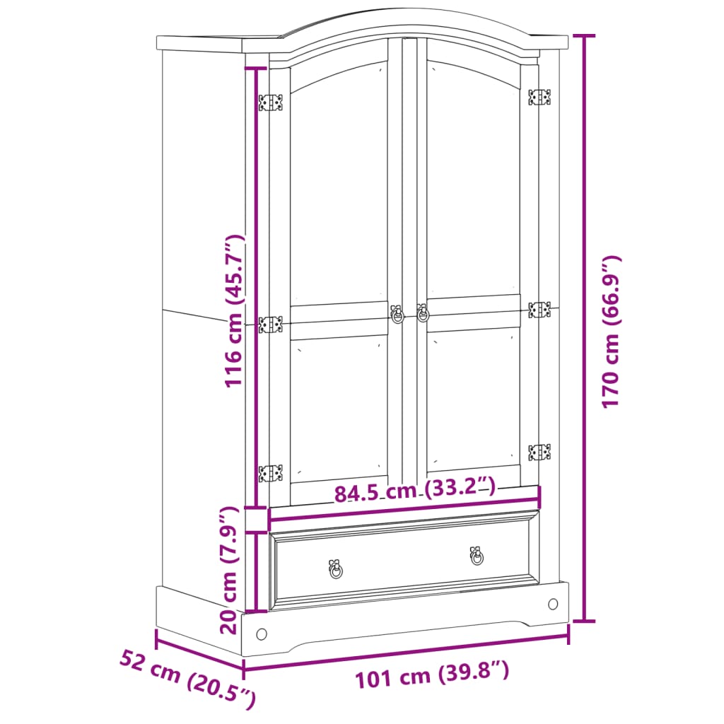 Garde-robe Corona 101x52x170 cm bois de pin massif