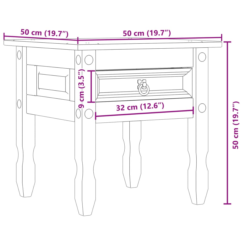 Table d'appoint Corona 50x50x50 cm bois de pin massif