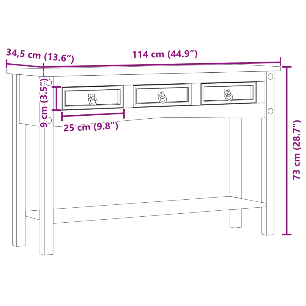 Table console Corona 114x34,5x73 cm bois de pin massif