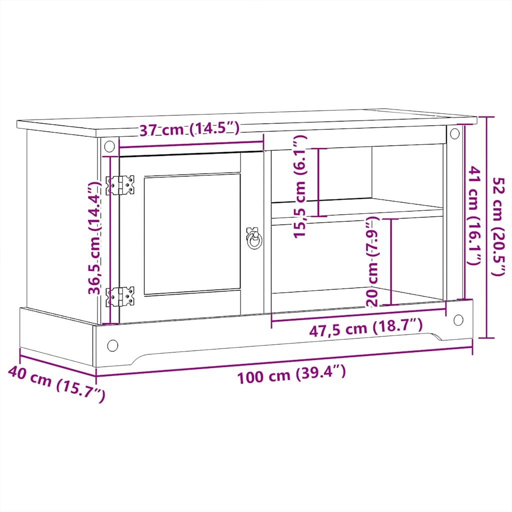 Meuble TV Corona 100x40x52 cm bois de pin massif