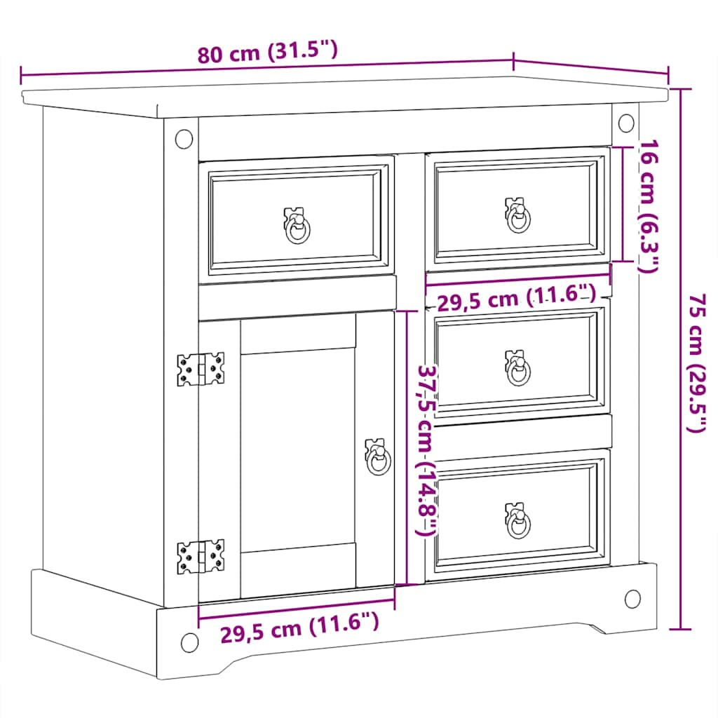 Buffet Corona 87x40x76 cm bois massif de pin