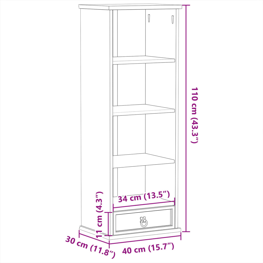 Armoire à CD Corona 40x30x110 cm bois de pin massif