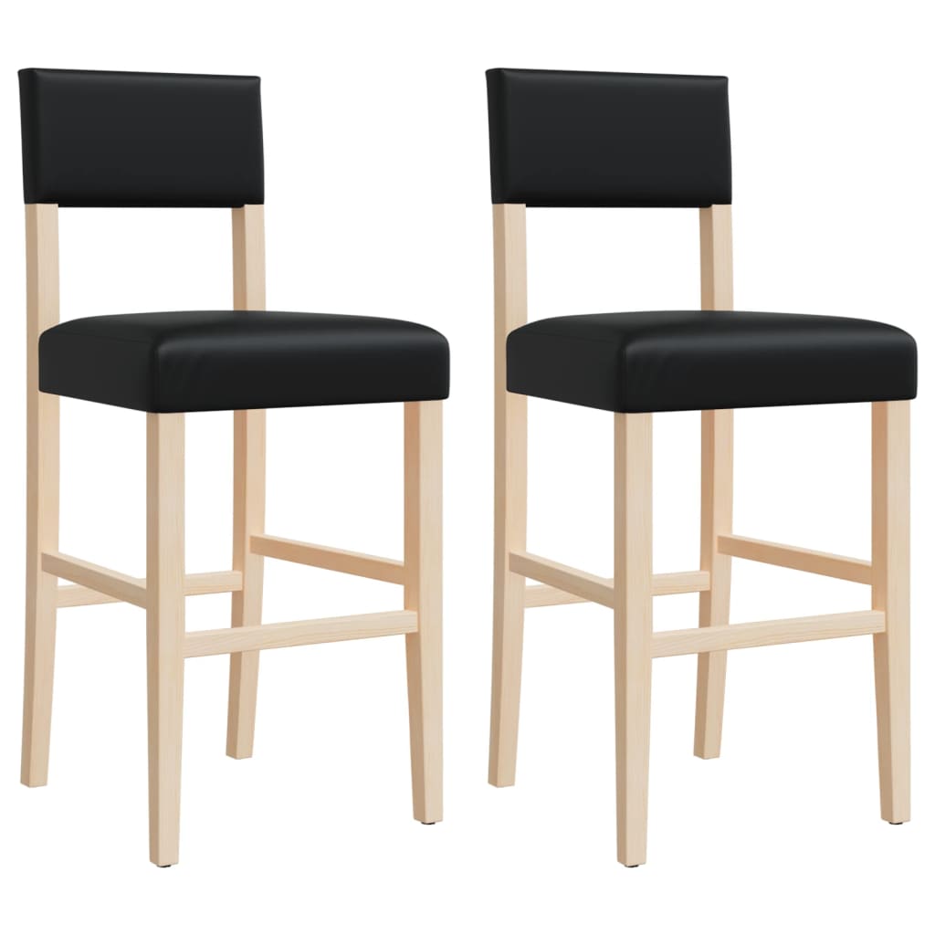 Chaises de bar lot de 2 bois massif d'hévéa et similicuir