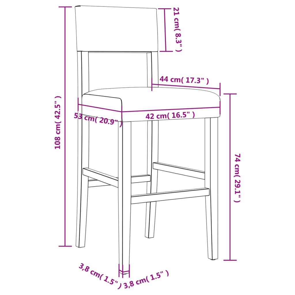 Bar chairs set of 2 solid rubberwood and imitation leather