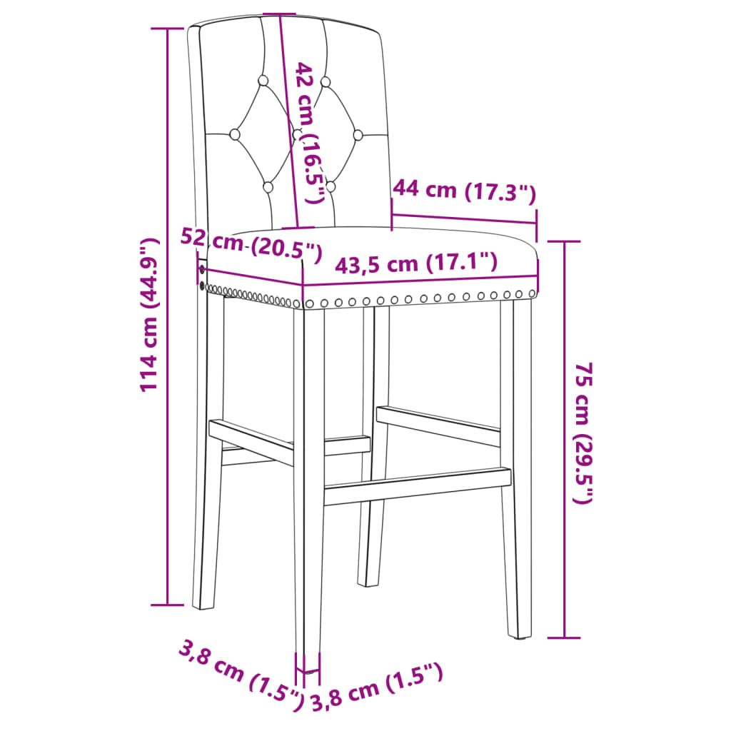 Bar chairs set of 2 solid rubberwood and fabric