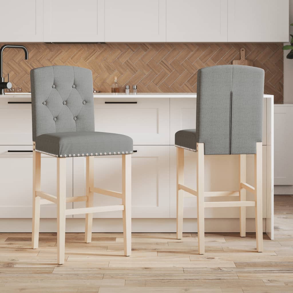 Bar chairs set of 2 solid rubberwood and fabric