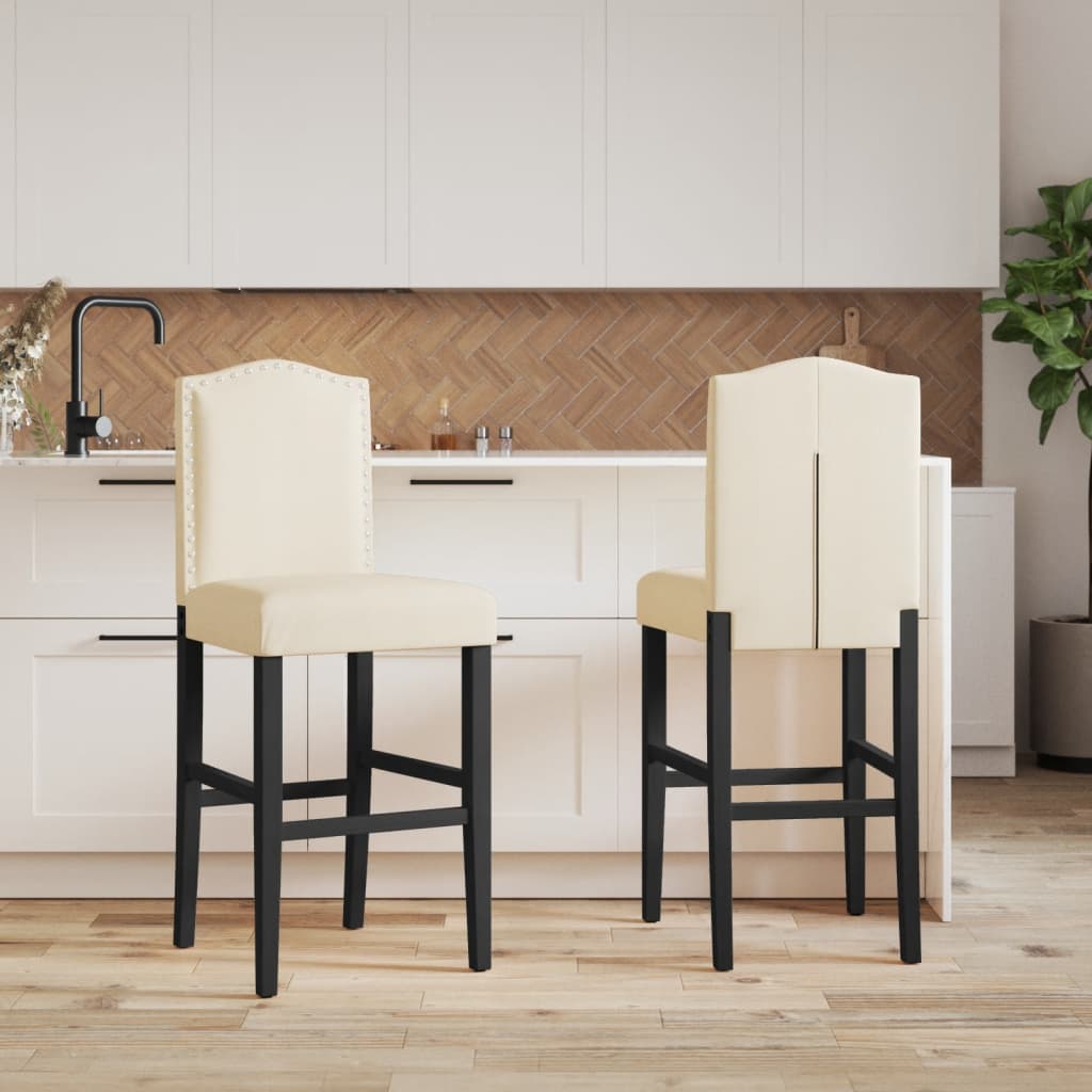 Bar chairs set of 2 solid rubberwood and fabric