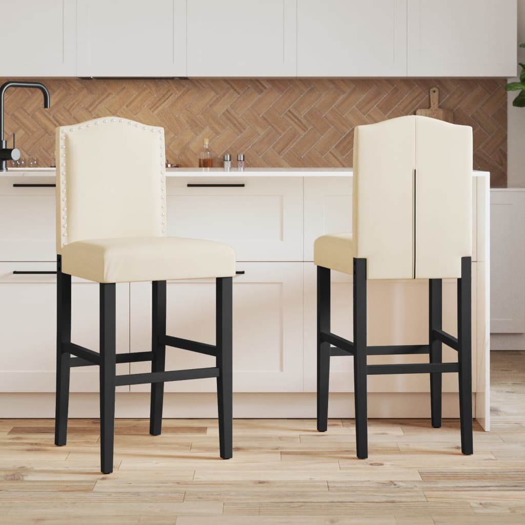 Bar chairs set of 2 solid rubberwood and fabric