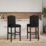 Bar chairs set of 2 solid rubberwood and fabric