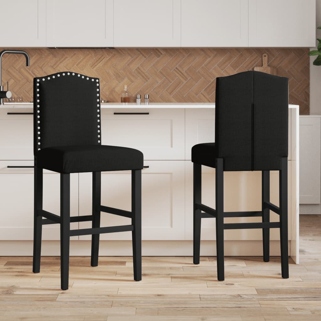 Bar chairs set of 2 solid rubberwood and fabric