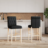 Bar chairs set of 2 solid rubberwood and fabric