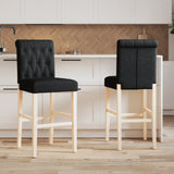 Bar chairs set of 2 solid rubberwood and fabric