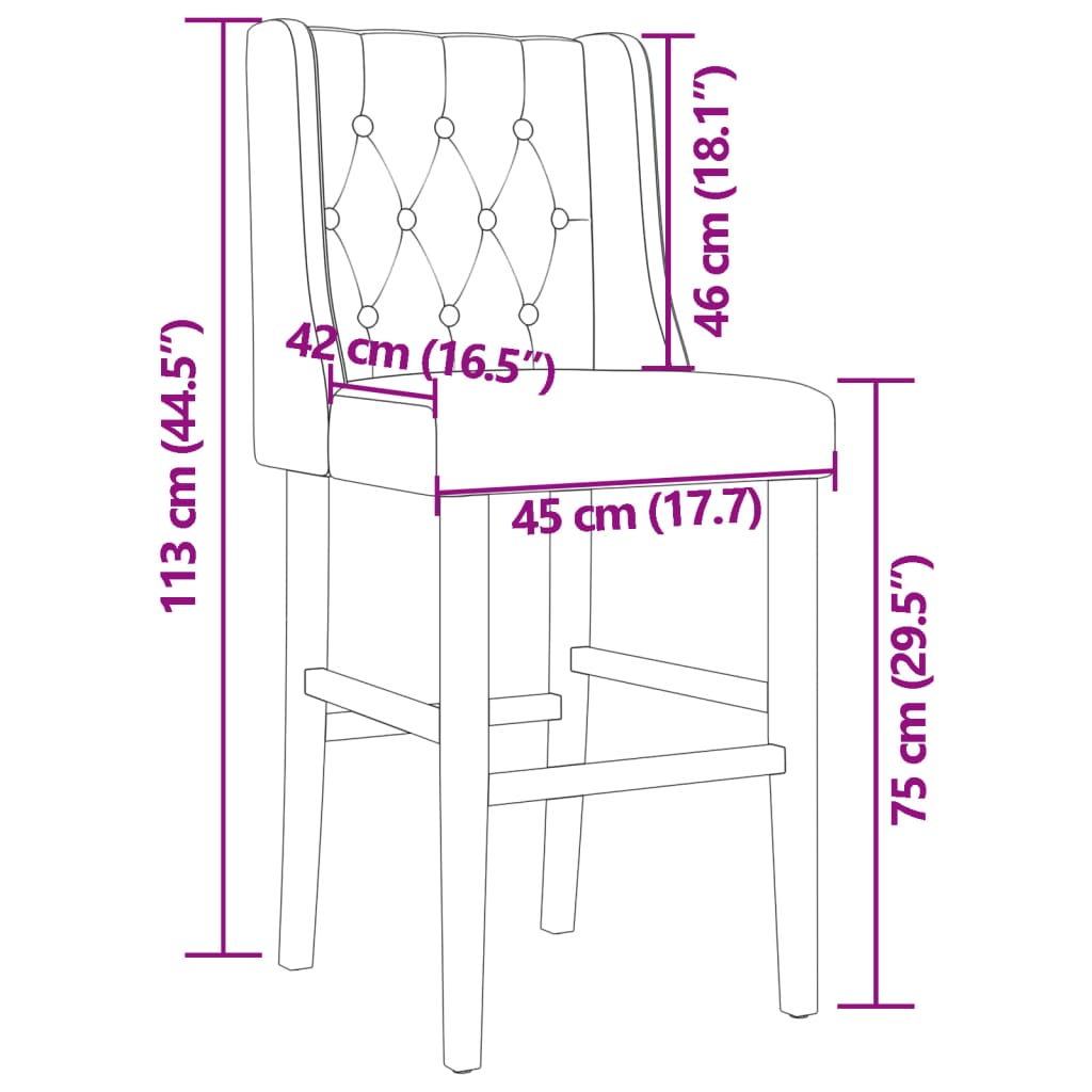 Barstühle-Set aus 2 massivem Gummiholz ​​und Stoff