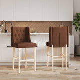 Bar chairs set of 2 solid rubberwood and fabric