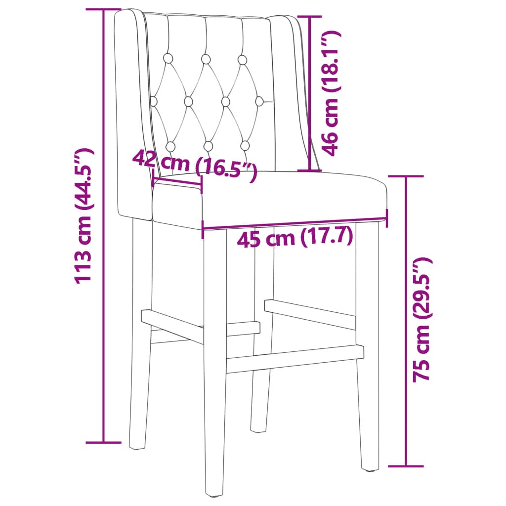 Bar chairs set of 2 solid rubberwood and fabric