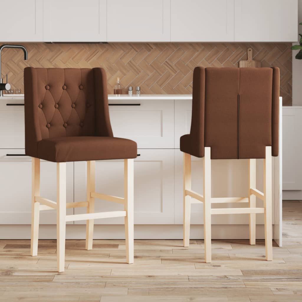 Bar chairs set of 2 solid rubberwood and fabric