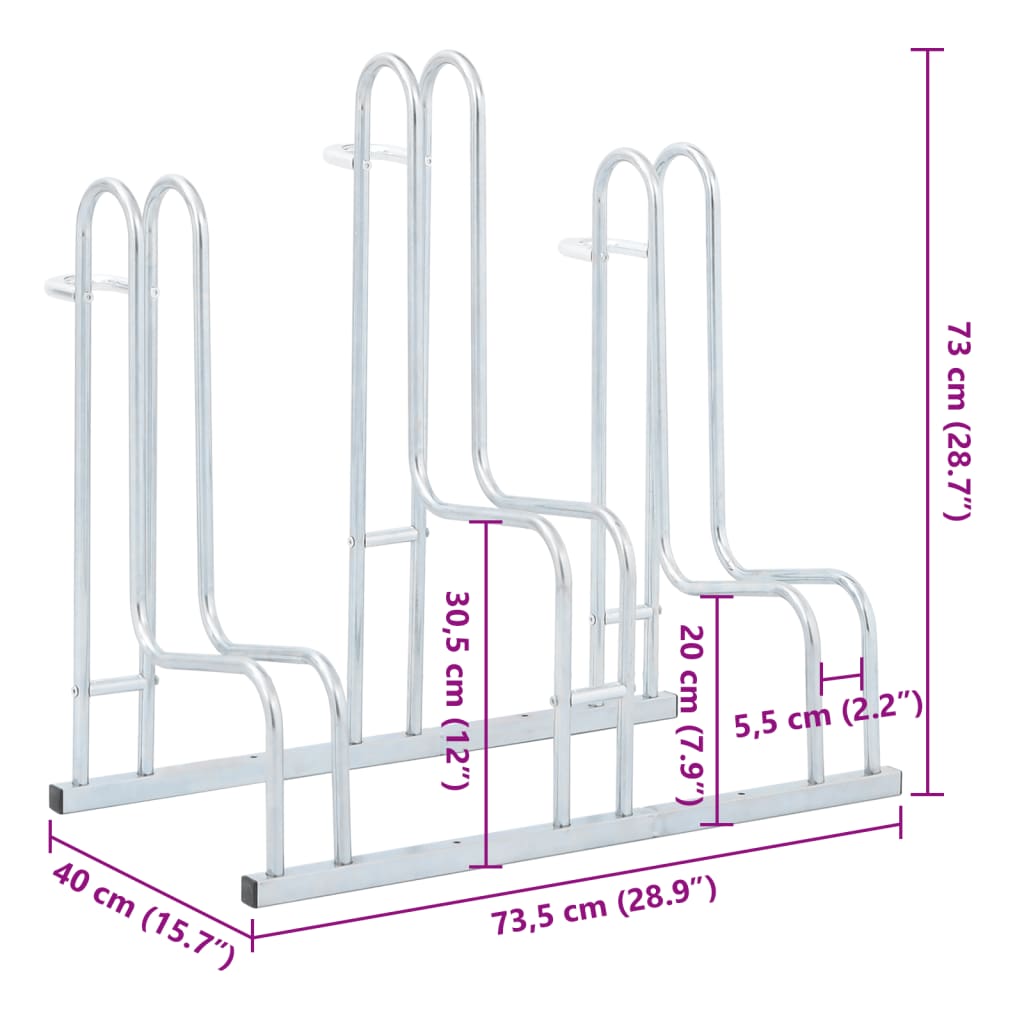 Support de vélo au sol autoportant pour 3 vélos acier galvanisé