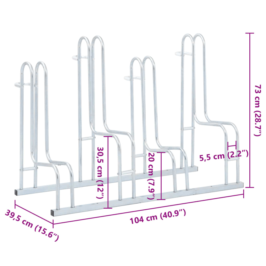 Support de vélo au sol autoportant pour 4 vélos acier galvanisé