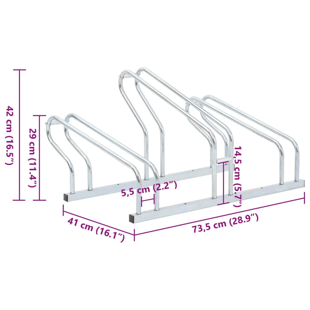 Support de vélo au sol autoportant pour 3 vélos acier galvanisé