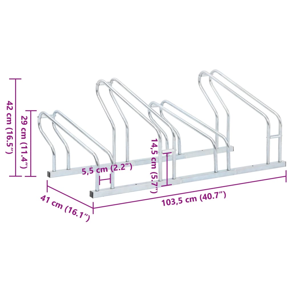 Support de vélo au sol autoportant pour 4 vélos acier galvanisé