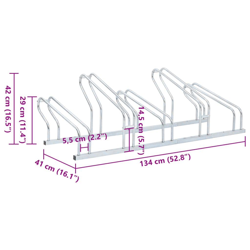 Support de vélo au sol autoportant pour 5 vélos acier galvanisé