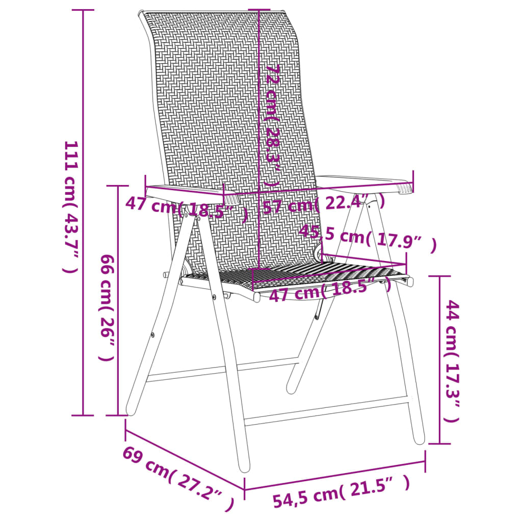 Chaises pliables de jardin lot de 2 gris résine tressée