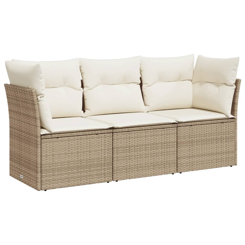 Salon de jardin avec coussins 3 pcs beige résine tressée