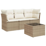 Salon de jardin avec coussins 4 pcs beige résine tressée