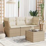 Salon de jardin avec coussins 4 pcs beige résine tressée