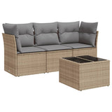 Salon de jardin avec coussins 4 pcs beige résine tressée