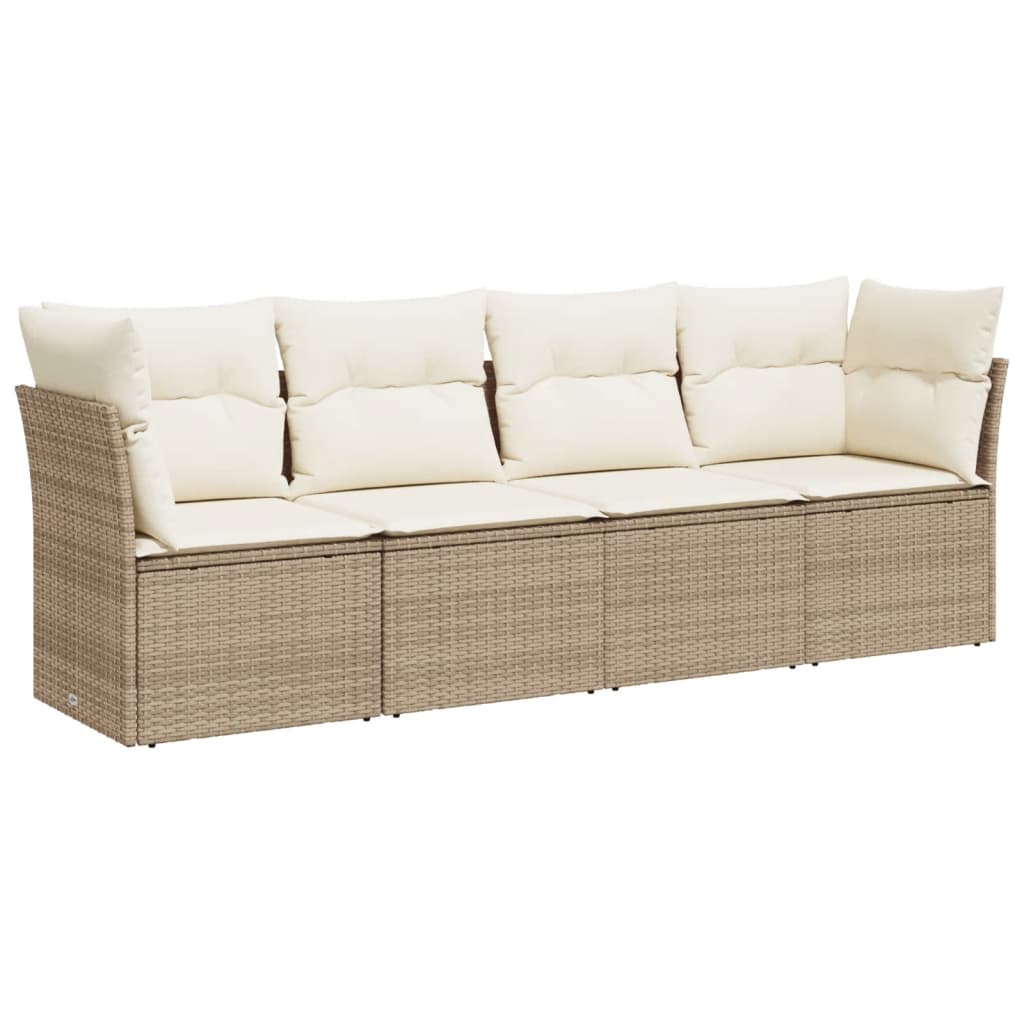 Salon de jardin avec coussins 4 pcs beige résine tressée