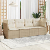 Salon de jardin avec coussins 4 pcs beige résine tressée