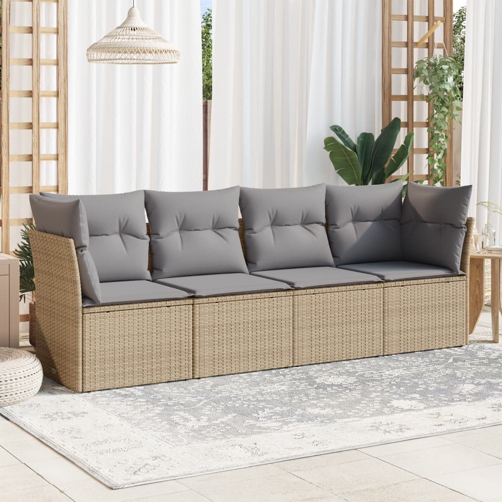 Salon de jardin avec coussins 4 pcs beige résine tressée