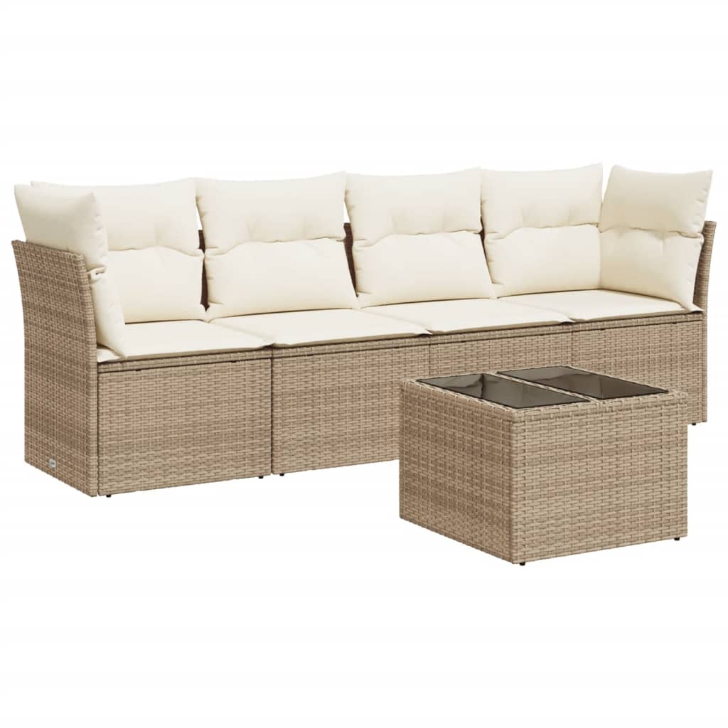 Salon de jardin avec coussins 5 pcs beige résine tressée