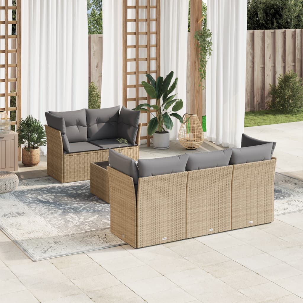 Garden furniture set with cushions 6 pcs beige woven resin