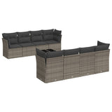 9-piece garden furniture set with grey cushions in woven resin