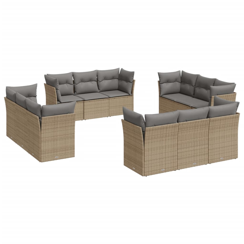 Salon de jardin avec coussins 12 pcs beige résine tressée