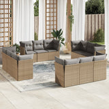 Salon de jardin avec coussins 12 pcs beige résine tressée