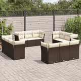 Salon de jardin avec coussins 12 pcs marron résine tressée