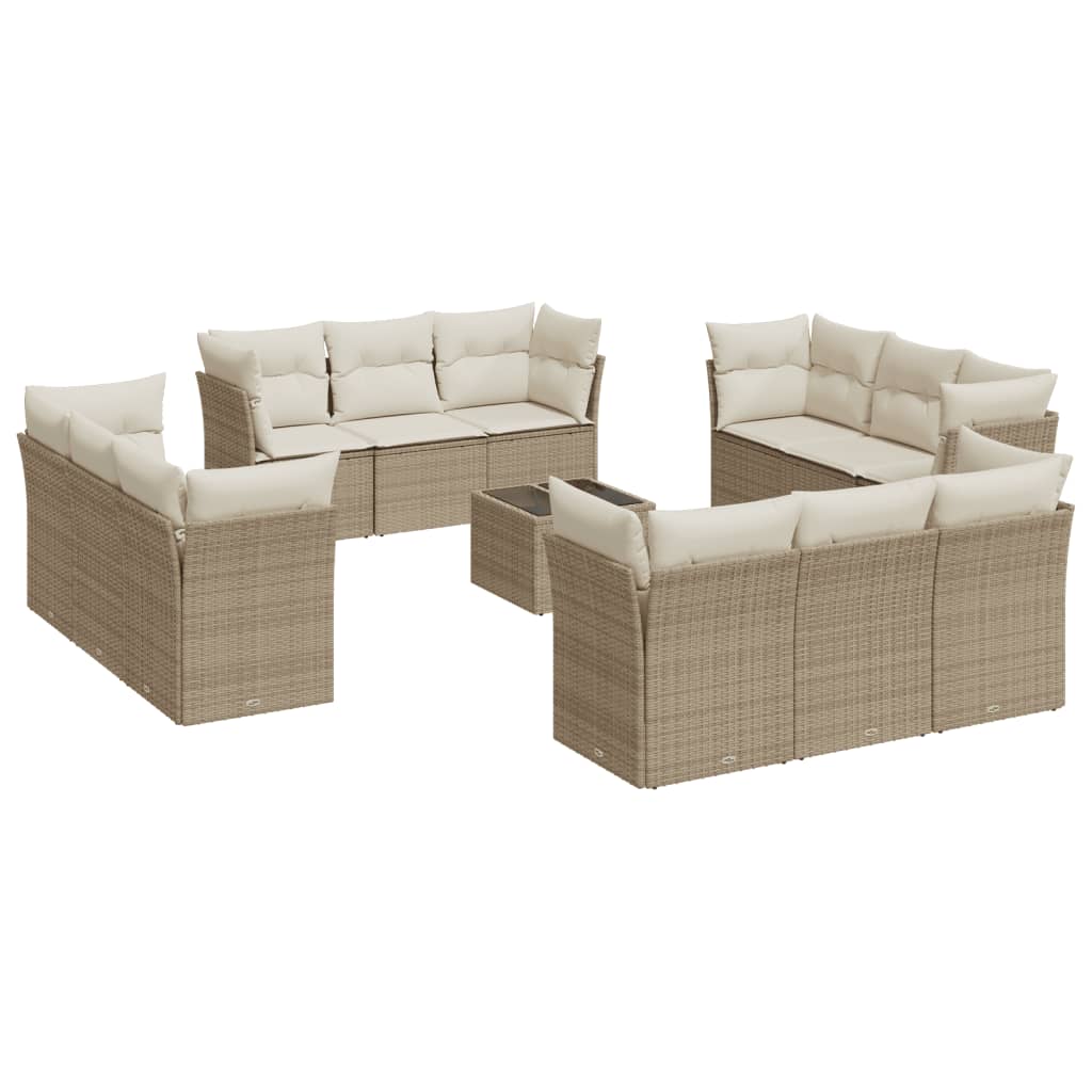 Salon de jardin avec coussins 13 pcs beige résine tressée