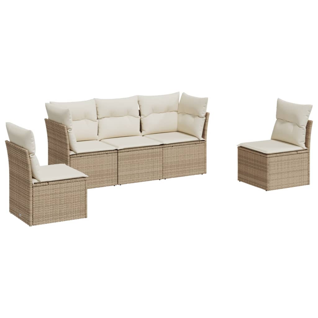 Salon de jardin avec coussins 5 pcs beige résine tressée