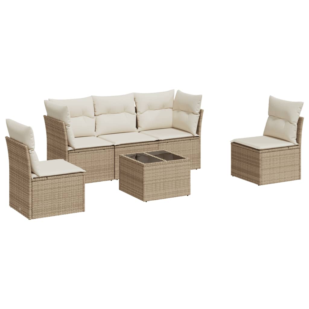 Garden furniture set with cushions 6 pcs beige woven resin