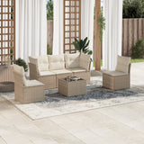 Garden furniture set with cushions 6 pcs beige woven resin