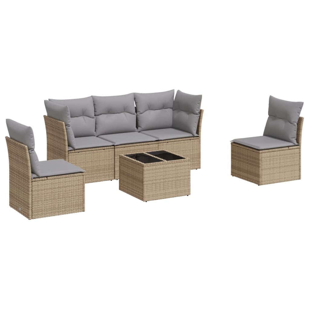 Garden furniture set with cushions 6 pcs beige woven resin