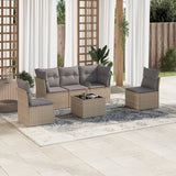 Garden furniture set with cushions 6 pcs beige woven resin