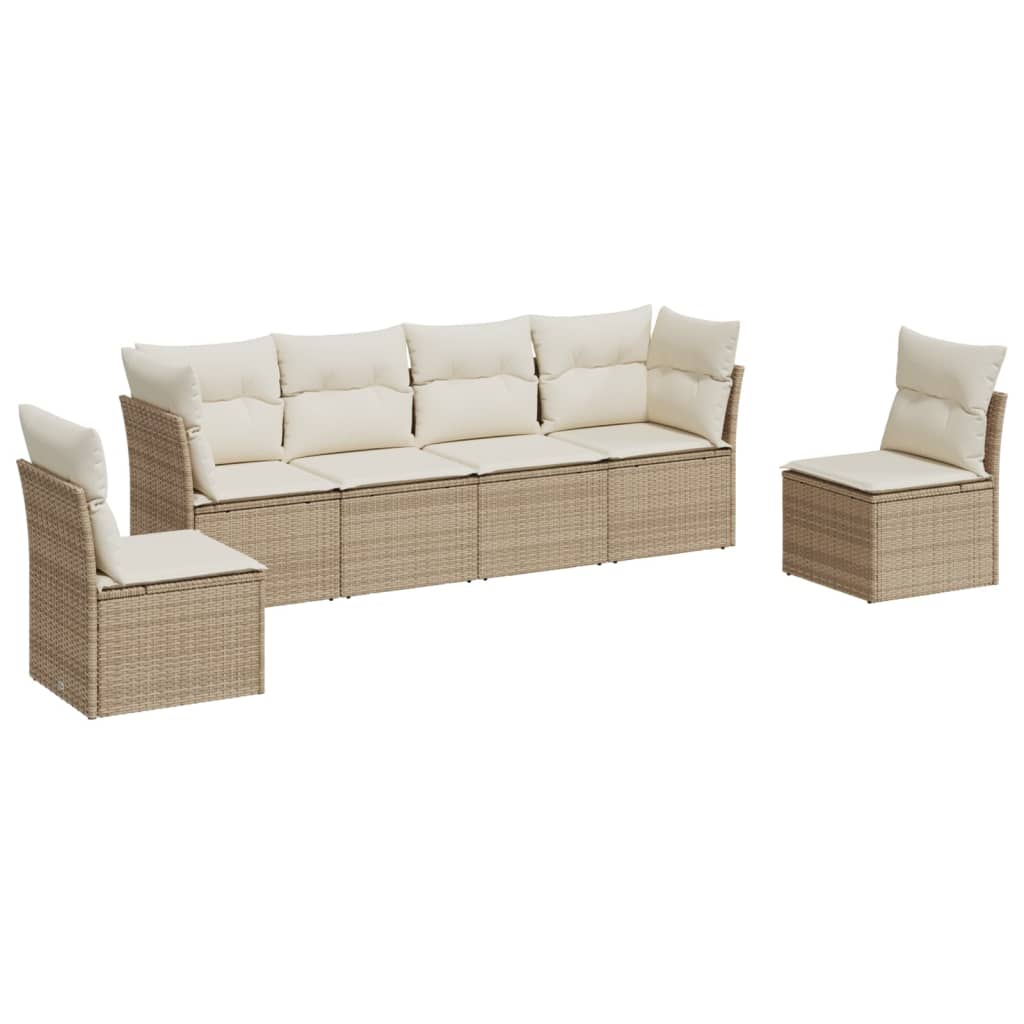 Garden furniture set with cushions 6 pcs beige woven resin